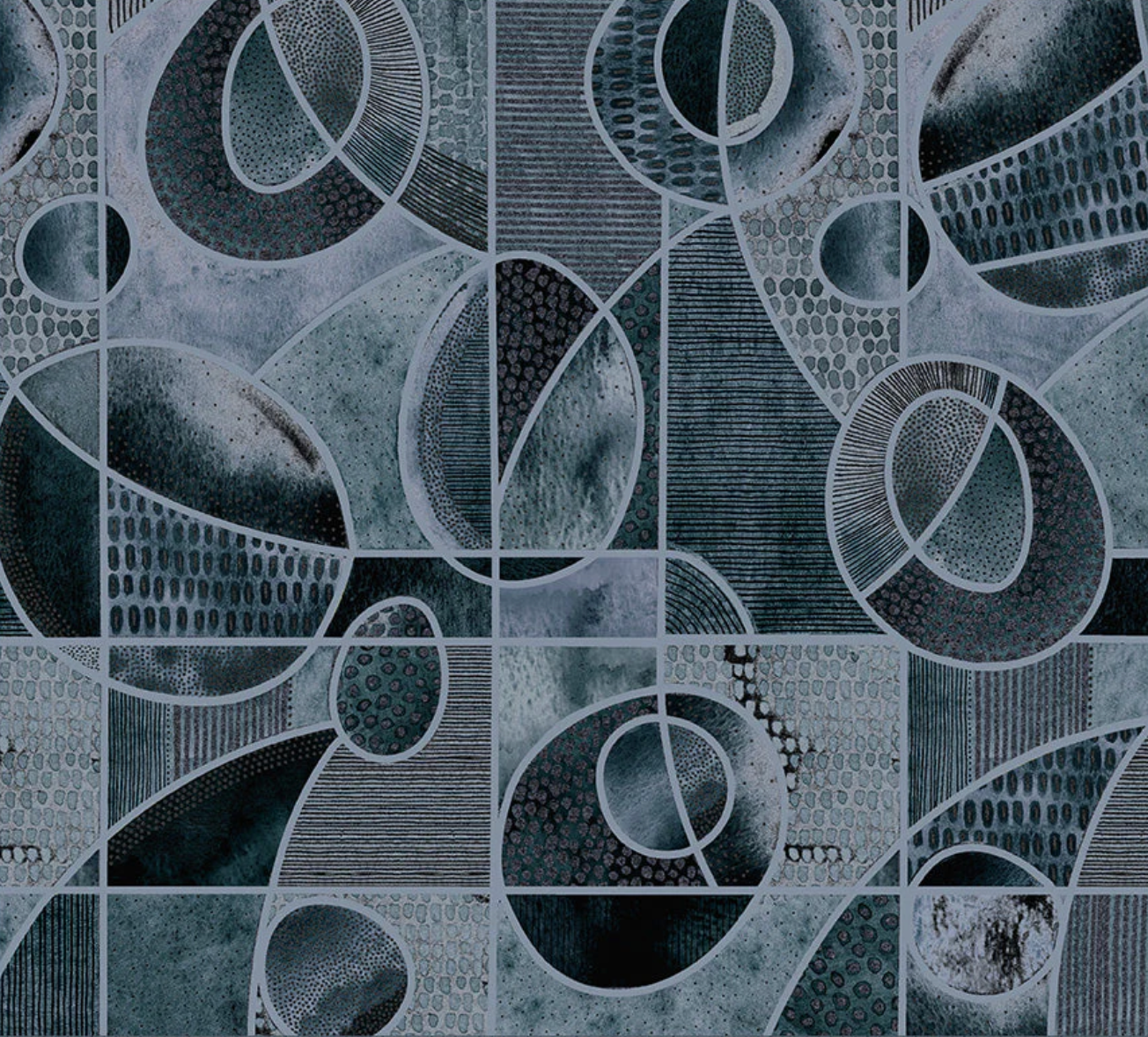 Cotton fabric by Essoldo Design, a modern study contrasting bold botanicals with clean, graphic shapes