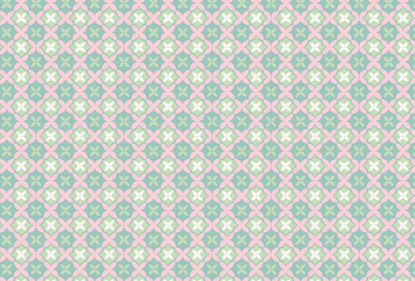A seamless geometric pattern featuring repeating diamond and cross motifs in pastel pink, mint green, light blue, and white.