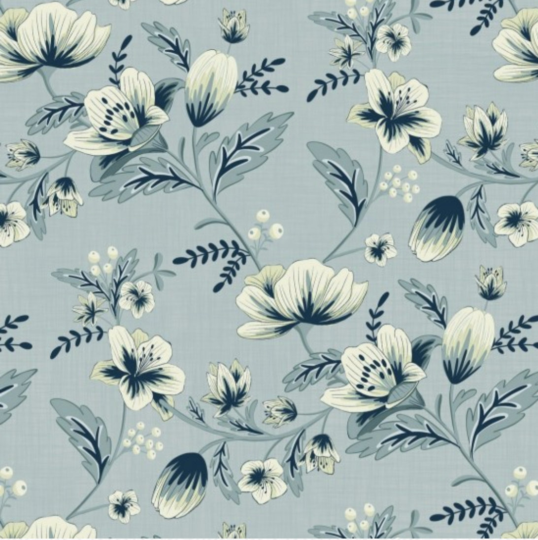 100% cotton Bluebell Garden - a beautiful collection  in  a classic palette of serene blues and warm creams