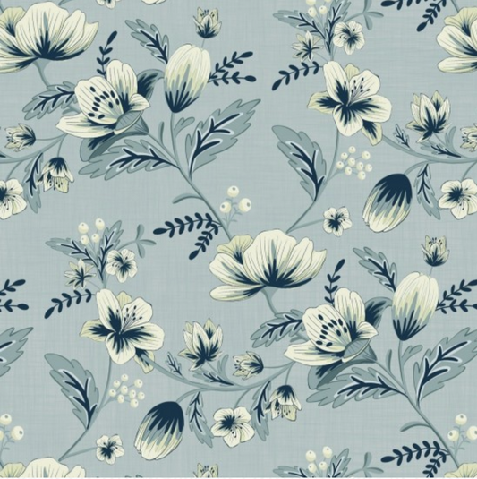 100% cotton Bluebell Garden - a beautiful collection  in  a classic palette of serene blues and warm creams